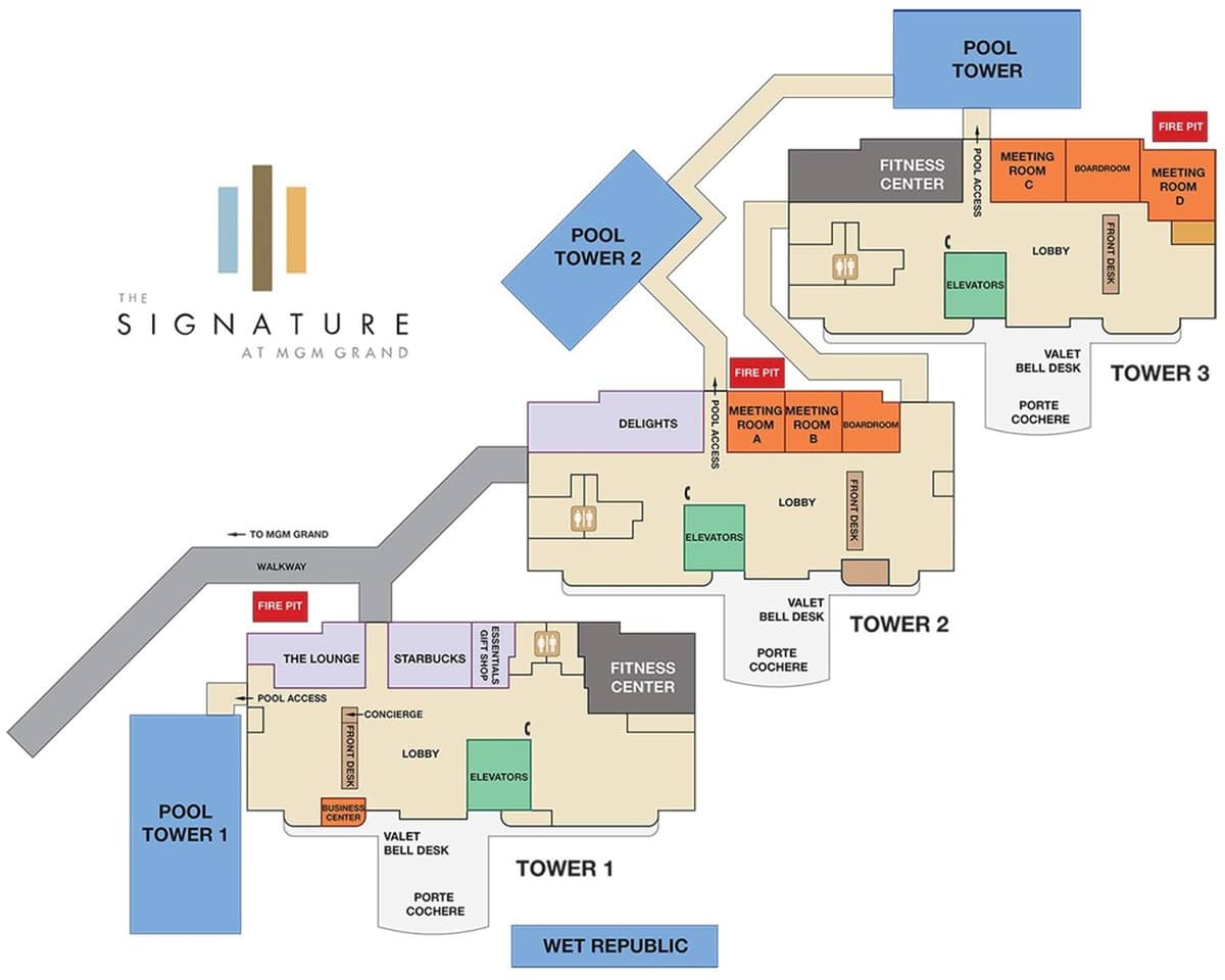 Layout of the MGM Towers - You are in Tower 2